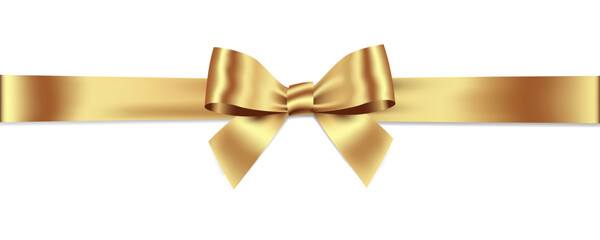 gold ribbon bow realistic shiny satin with shadow horizontal ribbon for decorate your wedding invita