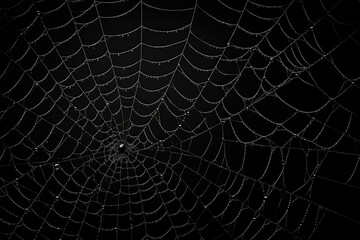Wall Mural - Bright Spider Web On A Dark Black Background Created With The Help Of Artificial Intelligence