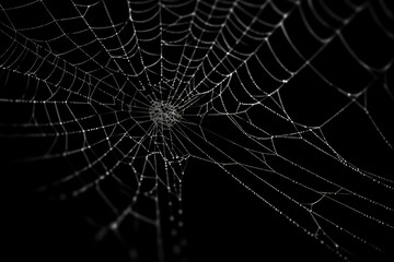 Wall Mural - Bright Spider Web On A Dark Black Background Created With The Help Of Artificial Intelligence