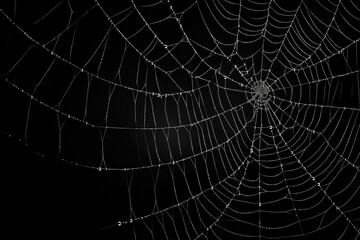 Wall Mural - Bright Spider Web On A Dark Black Background Created With The Help Of Artificial Intelligence