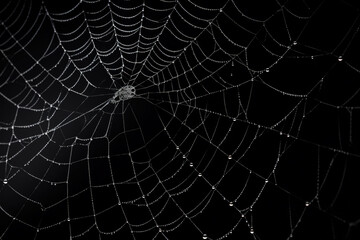 Wall Mural - Bright Spider Web On A Dark Black Background Created With The Help Of Artificial Intelligence