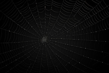 Wall Mural - Bright Spider Web On A Dark Black Background Created With The Help Of Artificial Intelligence