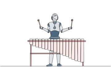 Poster - Single continuous line drawing robot percussion player play marimba at music folk festival. Robotic artificial intelligence. Electronic technology industry. One line draw design vector illustration