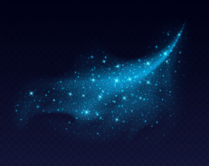 Wall Mural - blue dust cloud with sparkles isolated on dark background. stardust sparkling background. glowing gl