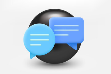 Poster - Black sphere with chat balloon icon. 3d vector illustration 