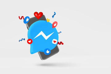 Poster - Modern smartphone with social media mobile icons. 3d vector banner with copy space
