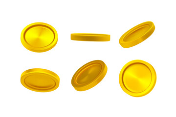 Poster - Shining golden coins clipart. 3d vector elements isolated on white background