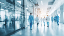 Doctor And Nurse People In Hospital Interior Or Clinic Corridor For Background, Abstract Blurred Image, Laboratory, Science Experiment, Health Care And Medical Technology Concept, Generative AI