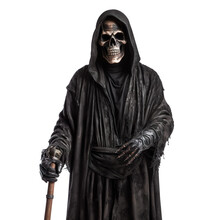Halloween Costumes -  Front View Mid Shot Of White Man Dressed As Grim Reaper Isolated On White Transparent Background