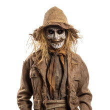 Halloween Costumes -  Front View Mid Shot Of White Man Dressed As Scarecrow Isolated On White Transparent Background