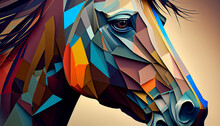 Geometric Horse Head With The Face In A Polygon Abstract Pattern Which Could Be Used As A Poster Or Flyer Isolated On A Black Background, Computer Generative AI Stock Illustration Image