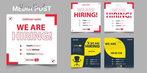 Wall Mural - We are hiring Job vacancy flyer poster template design, Modern We are hiring advertisement Recruitment Poster, job flyer design vector