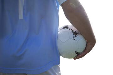 Wall Mural - Digital png photo of midsection of caucasian male football player on transparent background