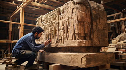 Poster - Ancient Egyptian craftsmen building monumental structures