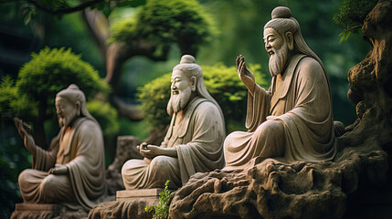 Poster - Ancient Chinese sages meditating in a serene garden