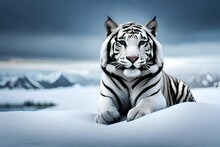 White Tiger In Snow Generated By AI Tool
