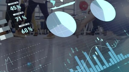 Poster - Animation of statistical data processing against low section of businesspeople walking at office