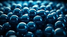 3d Image Of A Group Of Blue Spheres On A Dark Background. Generative AI.