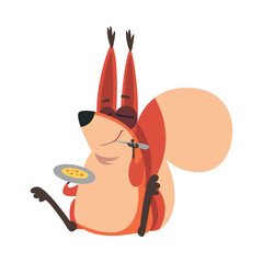 Poster - Cute Squirrel with Bushy Tail Sitting and Eating Vector Illustration