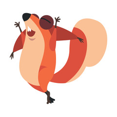 Wall Mural - Cute Squirrel with Bushy Tail Jumping with Joy Vector Illustration