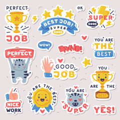 Poster - Bright Stickers Design with Positive Saying Vector Set