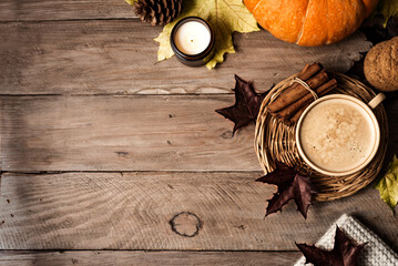 Canvas Print - Autumn background with coffee and pumpkin