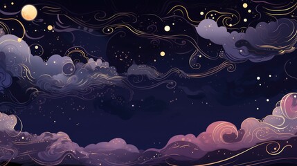 Wall Mural - celestial pink blue abstract cosmic space universe background, fairytale magic card, horizontal bann