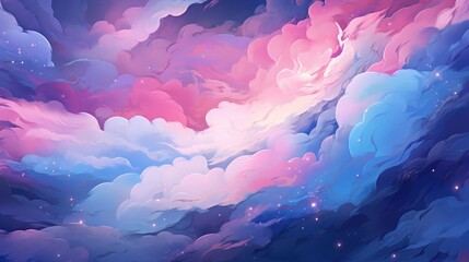 Wall Mural - celestial pink blue abstract cosmic space universe background, fairytale magic card, horizontal bann
