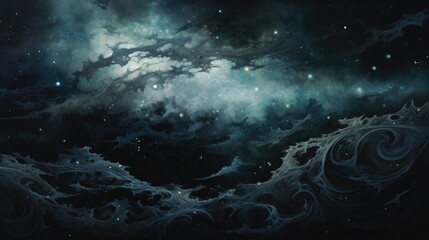 Wall Mural - abstract galaxy universe space background in turquoise color. fantastic nebula stars in outer space 