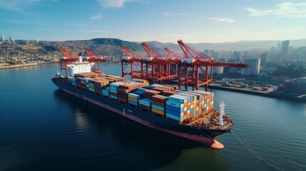 Big port containers aerial view. Container ships business. Generative AI.