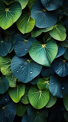 Wall Mural - Decorative backgrounds of green leaves with water drops