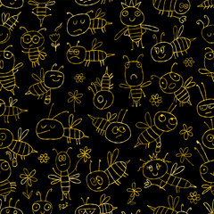 Poster - Funny Bees family. Beehive seamless pattern background for your design