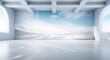 3d rendering of empty room with blue sky and white clouds background