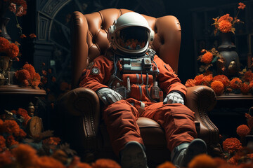 Wall Mural - an astronaut in a spacesuit is sitting in a chair