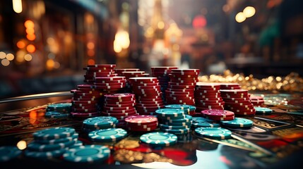 Stacks of chips cards and luck Casino life. Generative AI.