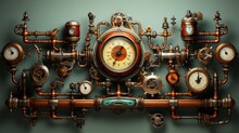 Steampunk Vintage Retro Old Pipes System. Generative AI.
