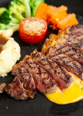 Poster - Striploin angus steak with mashed potato and grilled vegetable