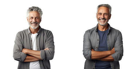 Wall Mural - Happy elderly man standing confidently with arms crossed smiling and facing the camera isolated on transparent background