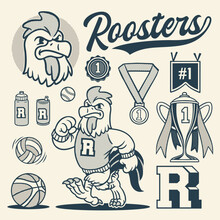 Rooster Mascot Object Set Vintage Style