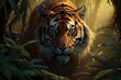 Portrait of Sumatran tiger in a jungle (Panthera tigris sumatrae)
