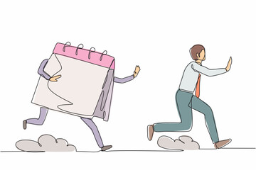 Poster - Single continuous line drawing stressed businessman being chased by calendar. Office worker chased by work deadlines, project schedule. Minimalism metaphor. One line graphic design vector illustration