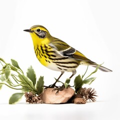 Wall Mural - Townsends warbler bird isolated on white background.