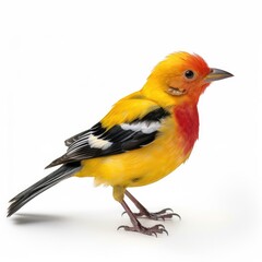 Wall Mural - Western tanager bird isolated on white background.