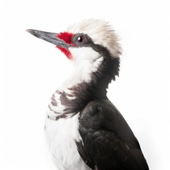 Wall Mural - White-headed woodpecker bird isolated on white background.