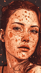 Canvas Print - Portrait of a young woman with freckles, generative AI.