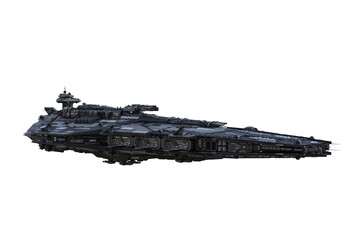 Poster - Fantasy science fiction large space ship in flight with open landing bay doors on the side. 3D rendering.