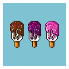 Poster - Pixel art sets of ice cream with variation taste items asset. Jicama ice cream with variation flavour on pixelated style.8bits perfect for game asset or design asset element for your game design asset