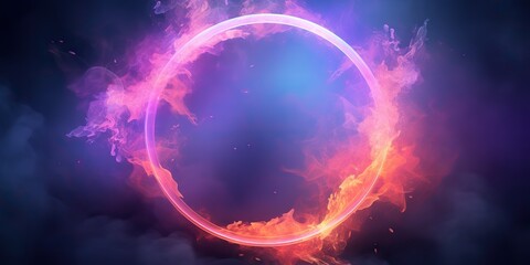 Wall Mural - AI Generated. AI Generative. Round circle neon glowing color smoke mystic element. Can be used for decoration graphic or web design mock up