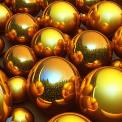 Aufkleber - 3d glassy golden colored sphere shapes, minimal concept background. Ideal for luxurious and scientific designs, nano technology, microbiology, chemistry, biology, etc. Ai generated art.