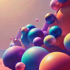 Poster - 3d glassy sphere shapes, minimal concept background. Ideal for scientific designs, nano technology, microbiology, chemistry, biology, etc. Ai generated art.